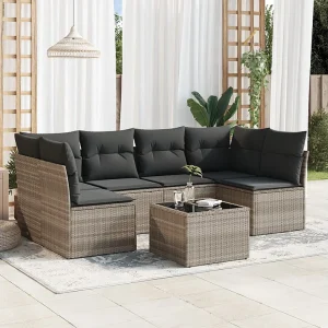 7-delige Loungeset met kussens poly rattan lichtgrijs 7-delige Loungeset met kussens poly rattan lichtgrijs