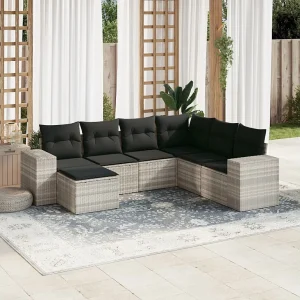 7-delige Loungeset met kussens poly rattan lichtgrijs 7-delige Loungeset met kussens poly rattan lichtgrijs