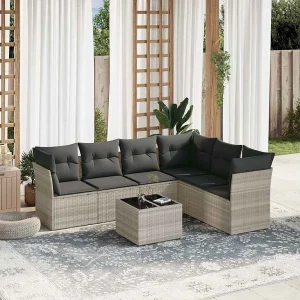 7-delige Loungeset met kussens poly rattan lichtgrijs 7-delige Loungeset met kussens poly rattan lichtgrijs