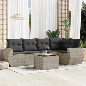 6-delige Loungeset met kussens poly rattan lichtgrijs 6-delige Loungeset met kussens poly rattan lichtgrijs