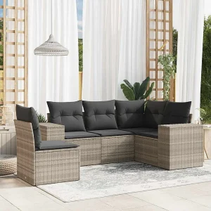 5-delige Loungeset met kussens poly rattan lichtgrijs 5-delige Loungeset met kussens poly rattan lichtgrijs