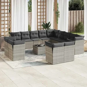 14-delige Loungeset met kussens poly rattan lichtgrijs 14-delige Loungeset met kussens poly rattan lichtgrijs