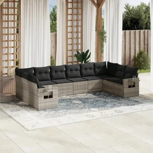10-delige Loungeset met kussens poly rattan lichtgrijs 10-delige Loungeset met kussens poly rattan lichtgrijs