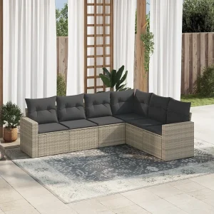 6-delige Loungeset met kussens poly rattan lichtgrijs 6-delige Loungeset met kussens poly rattan lichtgrijs
