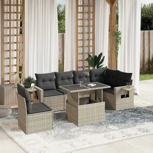7-delige Loungeset met kussens poly rattan lichtgrijs 7-delige Loungeset met kussens poly rattan lichtgrijs