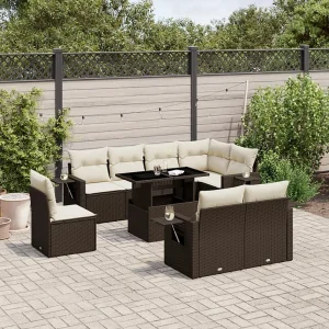 9-delige Loungeset met kussens poly rattan bruin 9-delige Loungeset met kussens poly rattan bruin