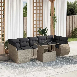 8-delige Loungeset met kussens poly rattan lichtgrijs 8-delige Loungeset met kussens poly rattan lichtgrijs