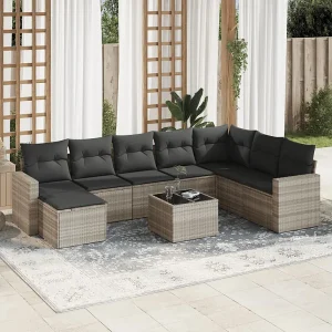9-delige Loungeset met kussens poly rattan lichtgrijs 9-delige Loungeset met kussens poly rattan lichtgrijs