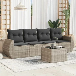 5-delige Loungeset met kussens poly rattan lichtgrijs 5-delige Loungeset met kussens poly rattan lichtgrijs
