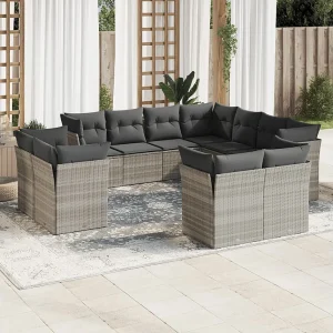 11-delige Loungeset met kussens poly rattan lichtgrijs 11-delige Loungeset met kussens poly rattan lichtgrijs