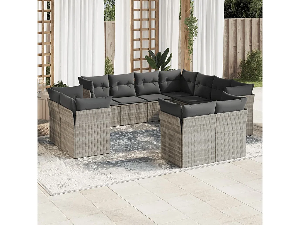 11-delige Loungeset met kussens poly rattan lichtgrijs