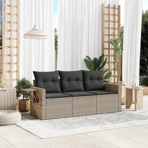 3-delige Loungeset met kussens poly rattan lichtgrijs 3-delige Loungeset met kussens poly rattan lichtgrijs