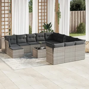 13-delige Loungeset met kussens poly rattan lichtgrijs 13-delige Loungeset met kussens poly rattan lichtgrijs