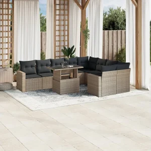 10-delige Loungeset met kussens poly rattan lichtgrijs 10-delige Loungeset met kussens poly rattan lichtgrijs