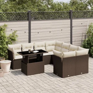 9-delige Loungeset met kussens poly rattan bruin 9-delige Loungeset met kussens poly rattan bruin