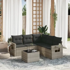 6-delige Loungeset met kussens poly rattan lichtgrijs 6-delige Loungeset met kussens poly rattan lichtgrijs