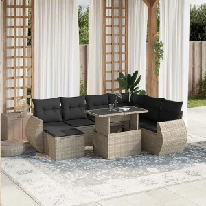8-delige Loungeset met kussens poly rattan lichtgrijs 8-delige Loungeset met kussens poly rattan lichtgrijs