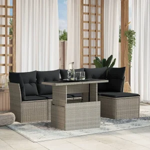 6-delige Loungeset met kussens poly rattan lichtgrijs 6-delige Loungeset met kussens poly rattan lichtgrijs