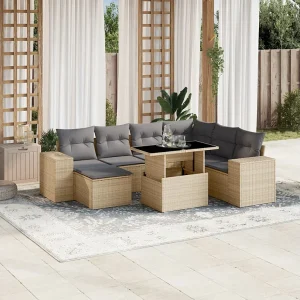 8-delige Loungeset met kussens poly rattan beige 8-delige Loungeset met kussens poly rattan beige