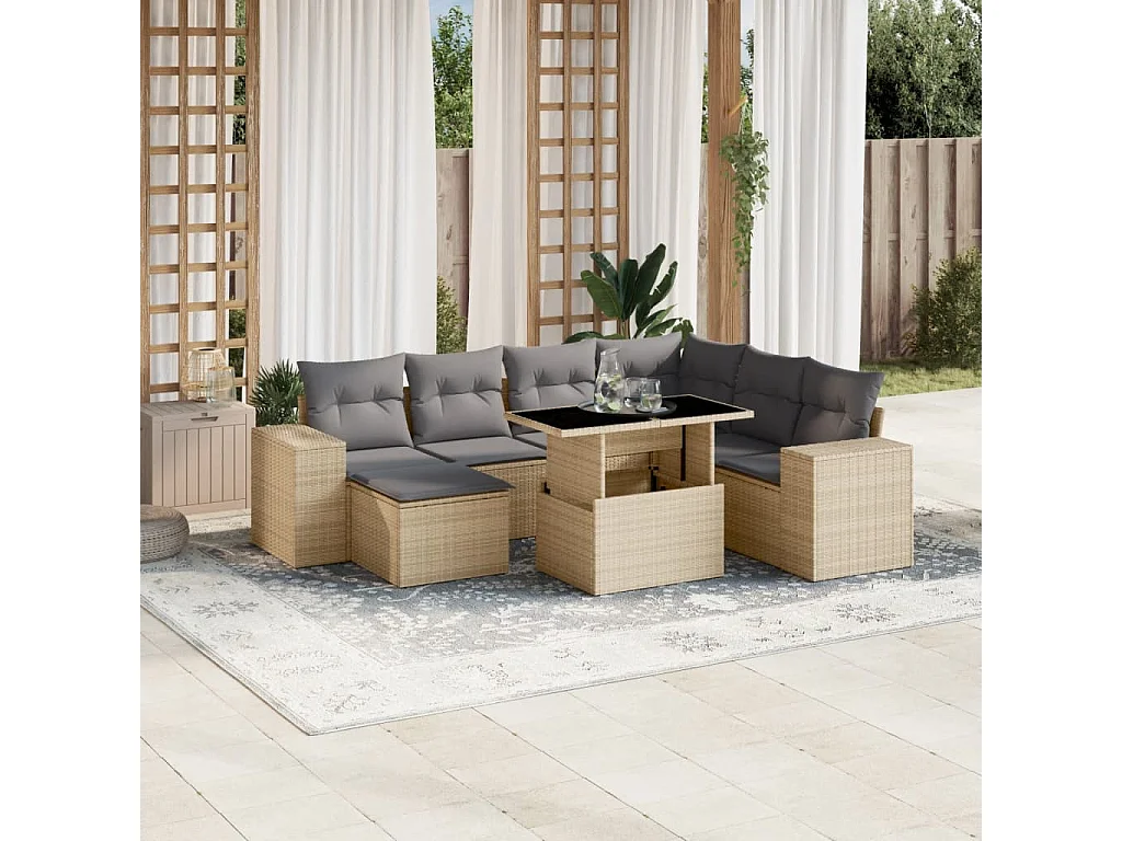 8-delige Loungeset met kussens poly rattan beige