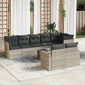 9-delige Loungeset met kussens poly rattan lichtgrijs 9-delige Loungeset met kussens poly rattan lichtgrijs
