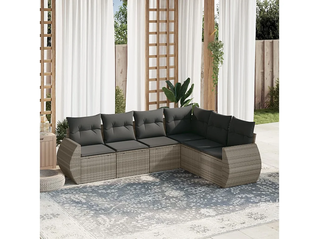 6-delige Loungeset met kussens poly rattan lichtgrijs