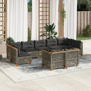 9-delige Loungeset met kussens poly rattan grijs 9-delige Loungeset met kussens poly rattan grijs