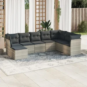 8-delige Loungeset met kussens poly rattan lichtgrijs 8-delige Loungeset met kussens poly rattan lichtgrijs