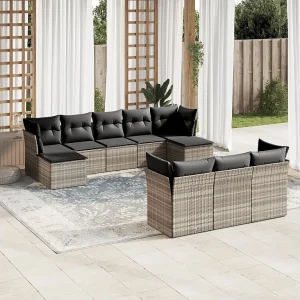 10-delige Loungeset met kussens poly rattan lichtgrijs 10-delige Loungeset met kussens poly rattan lichtgrijs