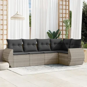 5-delige Loungeset met kussens poly rattan lichtgrijs 5-delige Loungeset met kussens poly rattan lichtgrijs