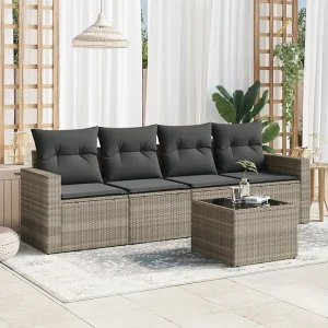 5-delige Loungeset met kussens poly rattan lichtgrijs 5-delige Loungeset met kussens poly rattan lichtgrijs