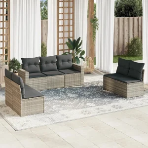 7-delige Loungeset met kussens poly rattan lichtgrijs 7-delige Loungeset met kussens poly rattan lichtgrijs