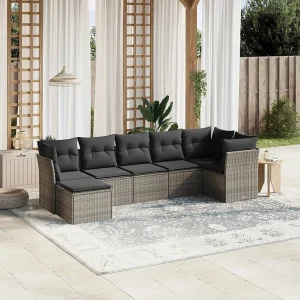 7-delige Loungeset met kussens poly rattan lichtgrijs 7-delige Loungeset met kussens poly rattan lichtgrijs