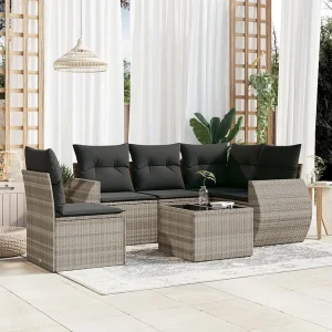 6-delige Loungeset met kussens poly rattan lichtgrijs 6-delige Loungeset met kussens poly rattan lichtgrijs