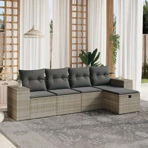 5-delige Loungeset met kussens poly rattan lichtgrijs 5-delige Loungeset met kussens poly rattan lichtgrijs