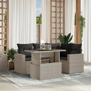 5-delige Loungeset met kussens poly rattan lichtgrijs 5-delige Loungeset met kussens poly rattan lichtgrijs