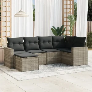 6-delige Loungeset met kussens poly rattan lichtgrijs 6-delige Loungeset met kussens poly rattan lichtgrijs
