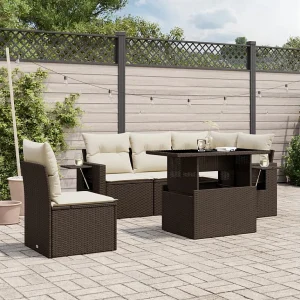 6-delige Loungeset met kussens poly rattan bruin 6-delige Loungeset met kussens poly rattan bruin