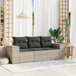 3-delige Loungeset met kussens poly rattan lichtgrijs 3-delige Loungeset met kussens poly rattan lichtgrijs