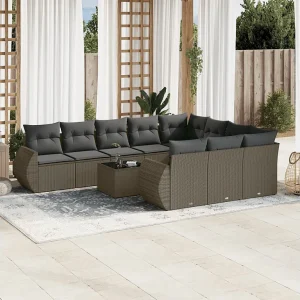 11-delige Loungeset met kussens poly rattan lichtgrijs 11-delige Loungeset met kussens poly rattan lichtgrijs