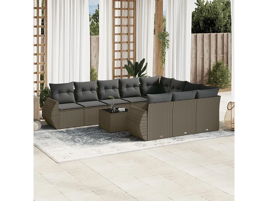 11-delige Loungeset met kussens poly rattan lichtgrijs