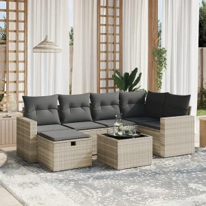 7-delige Loungeset met kussens poly rattan lichtgrijs 7-delige Loungeset met kussens poly rattan lichtgrijs