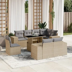 9-delige Loungeset met kussens poly rattan beige 9-delige Loungeset met kussens poly rattan beige