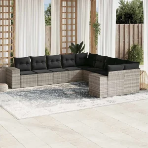 10-delige Loungeset met kussens poly rattan lichtgrijs 10-delige Loungeset met kussens poly rattan lichtgrijs