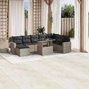 9-delige Loungeset met kussens poly rattan lichtgrijs 9-delige Loungeset met kussens poly rattan lichtgrijs