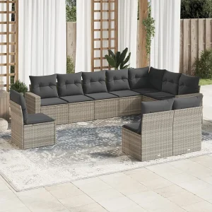 10-delige Loungeset met kussens poly rattan lichtgrijs 10-delige Loungeset met kussens poly rattan lichtgrijs