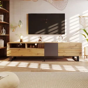 180 cm kleurenblok-tv-meubel, 2 kasten en 2 lades, zwart MDF en hout, tv tot 59 inch (180 x 37 x 42 cm) 180 cm kleurenblok-tv-meubel, 2 kasten en 2 lades, zwart MDF en hout, tv tot 59 inch (180 x 37 x 42 cm)