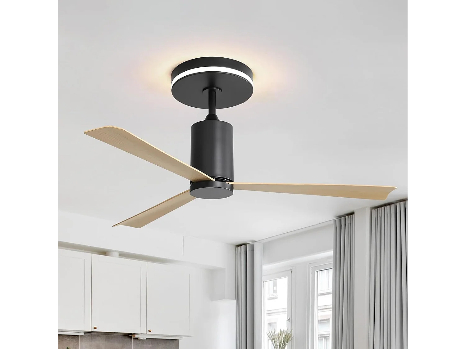 52 inch moderne plafondventilator met LED-lamp, 3 ABS-bladen, geruisloze omkeerbare DC-motor, afstandsbediening, voor patio/woonkamer (132 x 132 x 65,5 cm)