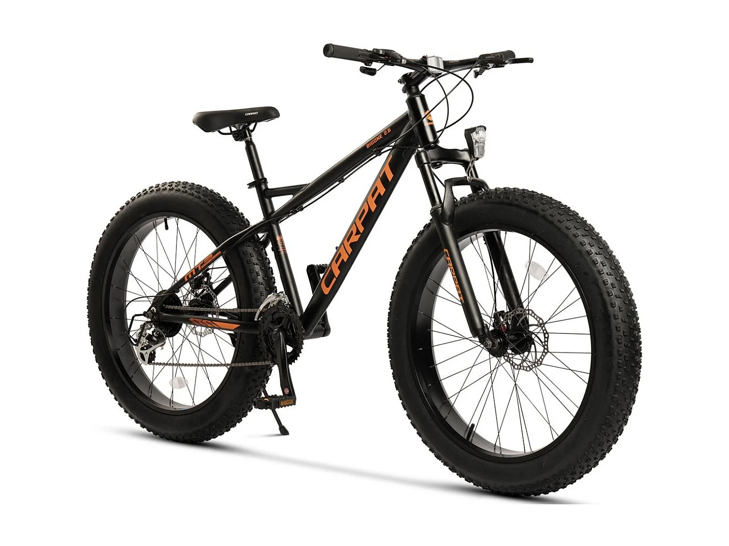 26 inch mountainbike met brede banden, 2x8 versnellingen, verende voorvork, schijfremmen, hardtail, aluminium, zwart (156x77x24 cm)