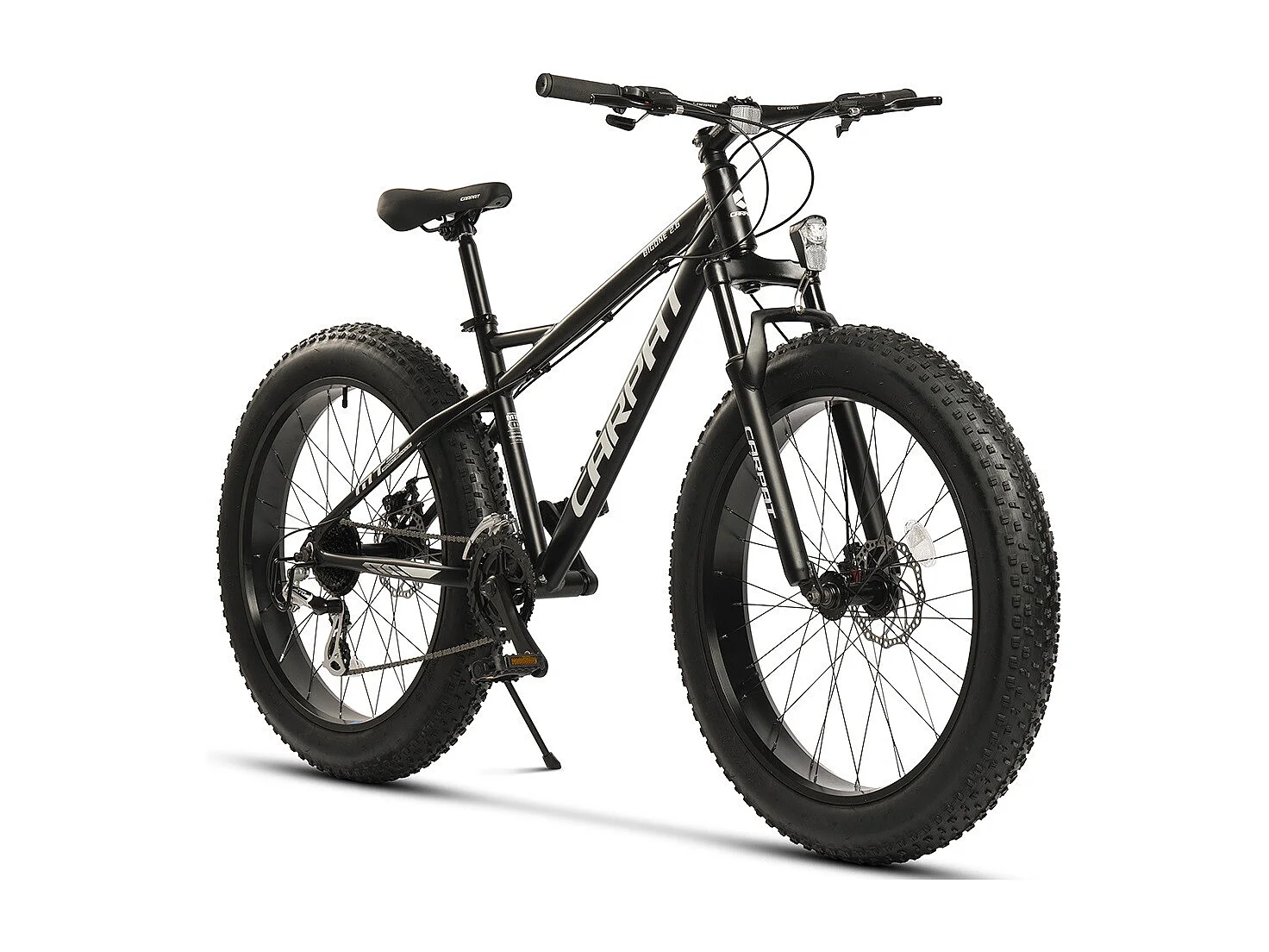 26" Fat Tire Mountainbike, 2x8 versnellingen, 80 mm verende voorvork, 160 mm schijfremmen, aluminium, zwart-wit (156 x 77 x 24 cm)